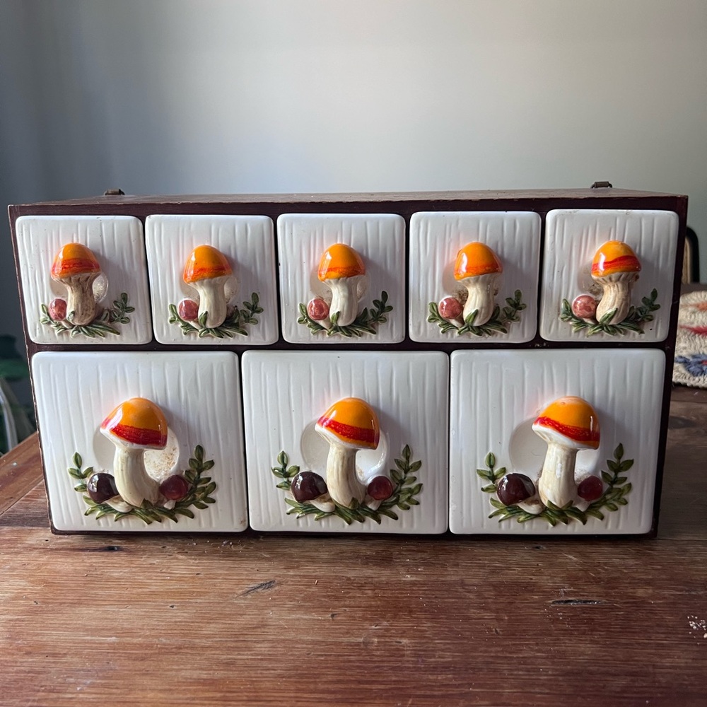 vintage sears roebuck Merry Mushroom Spice canister set
